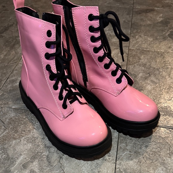 Soda Pink Combat Boots with Black Laces - Picture 2 of 11